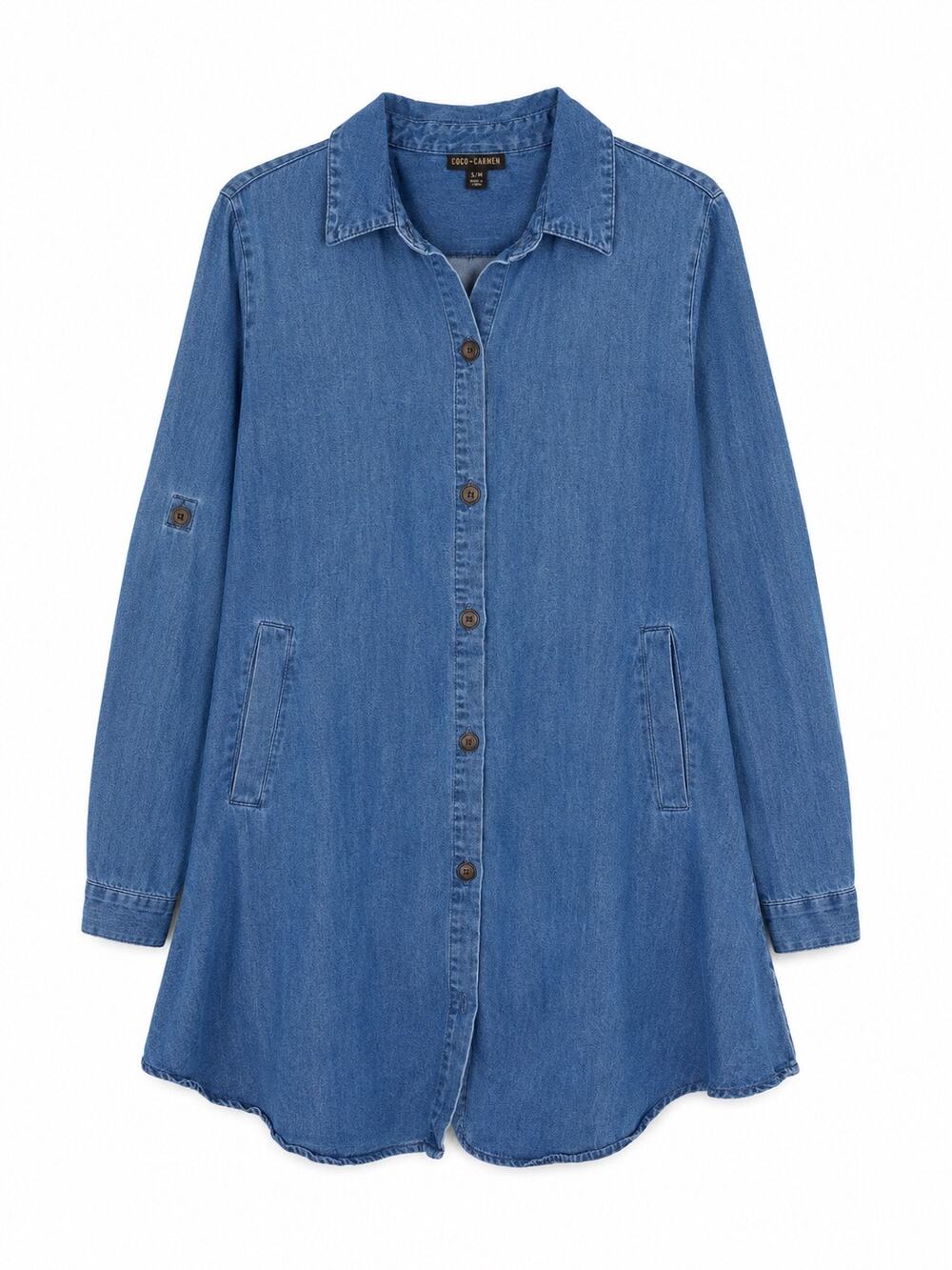 coco + carmen small/Medium Blue Denim Button-Front Shirt Jacket